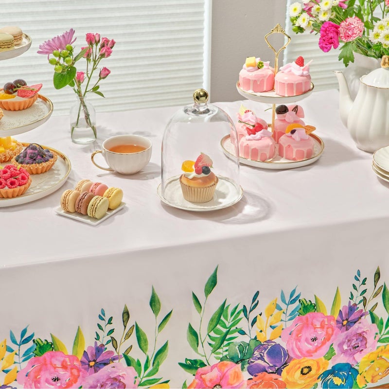 Sparkle and Bash 3 Pack Plastic Floral Tablecloth for Wedding, Birthday Party Decorations, 54x108 inch Disposable Rectangle Floral Table Cover, Tea Party Supplies, Baby Shower - Image 2